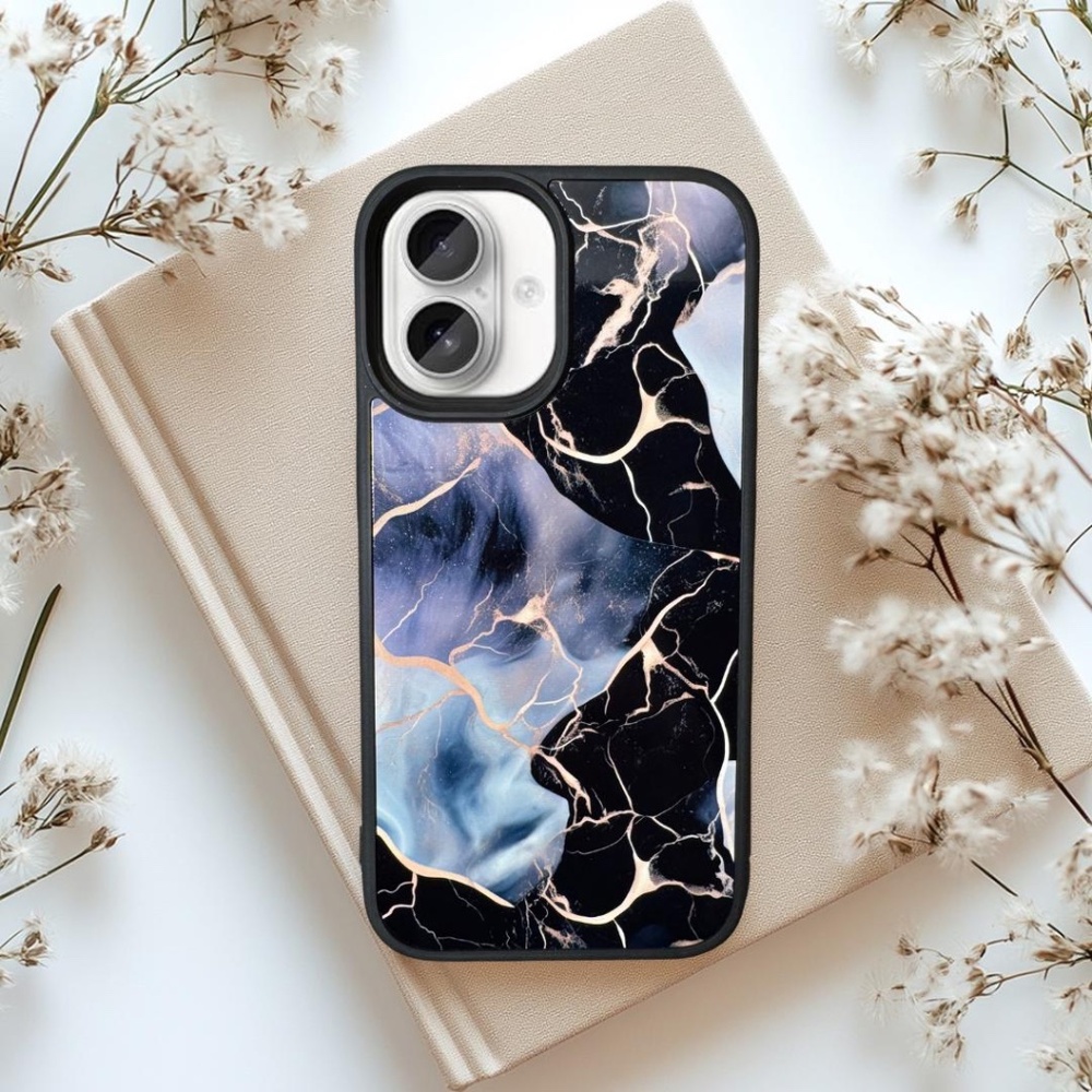 Brand New Purple, Black, and Gold Marble Design iPhone 16 Phone Case